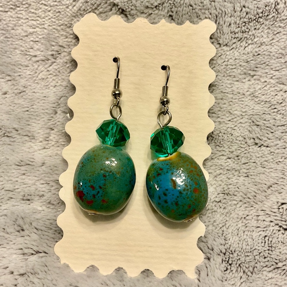 Elegant Green and Blue Bead Dangle Earrings